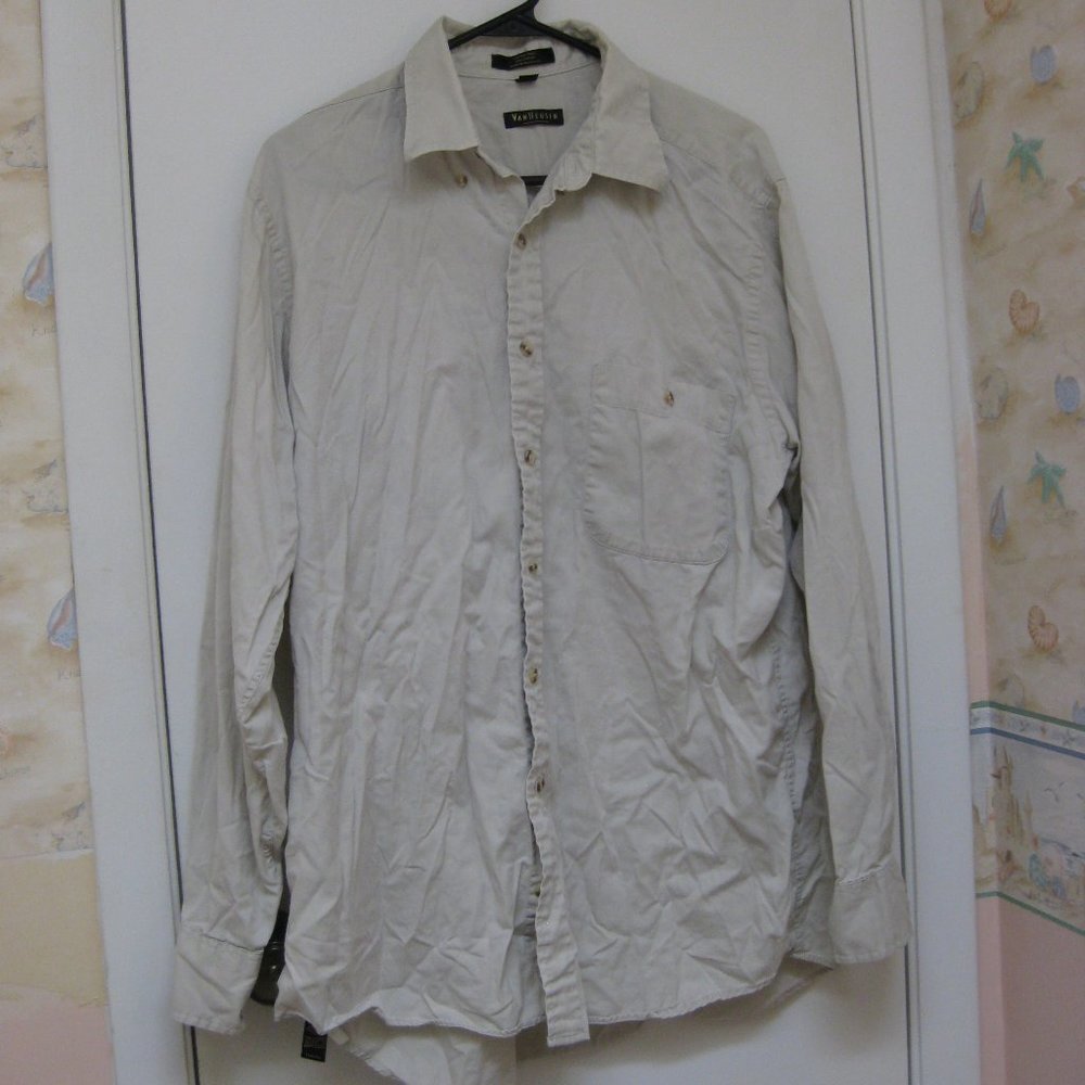 EUC Van Heusen khaki tan beige twill shirt 16.5 34 35 - Picture 1 of 3